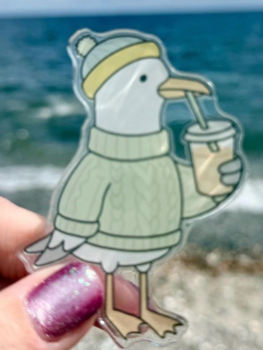 Seagull in Sweater Magnet | Iced Coffee Lover Gift | Cute Bird Magnet